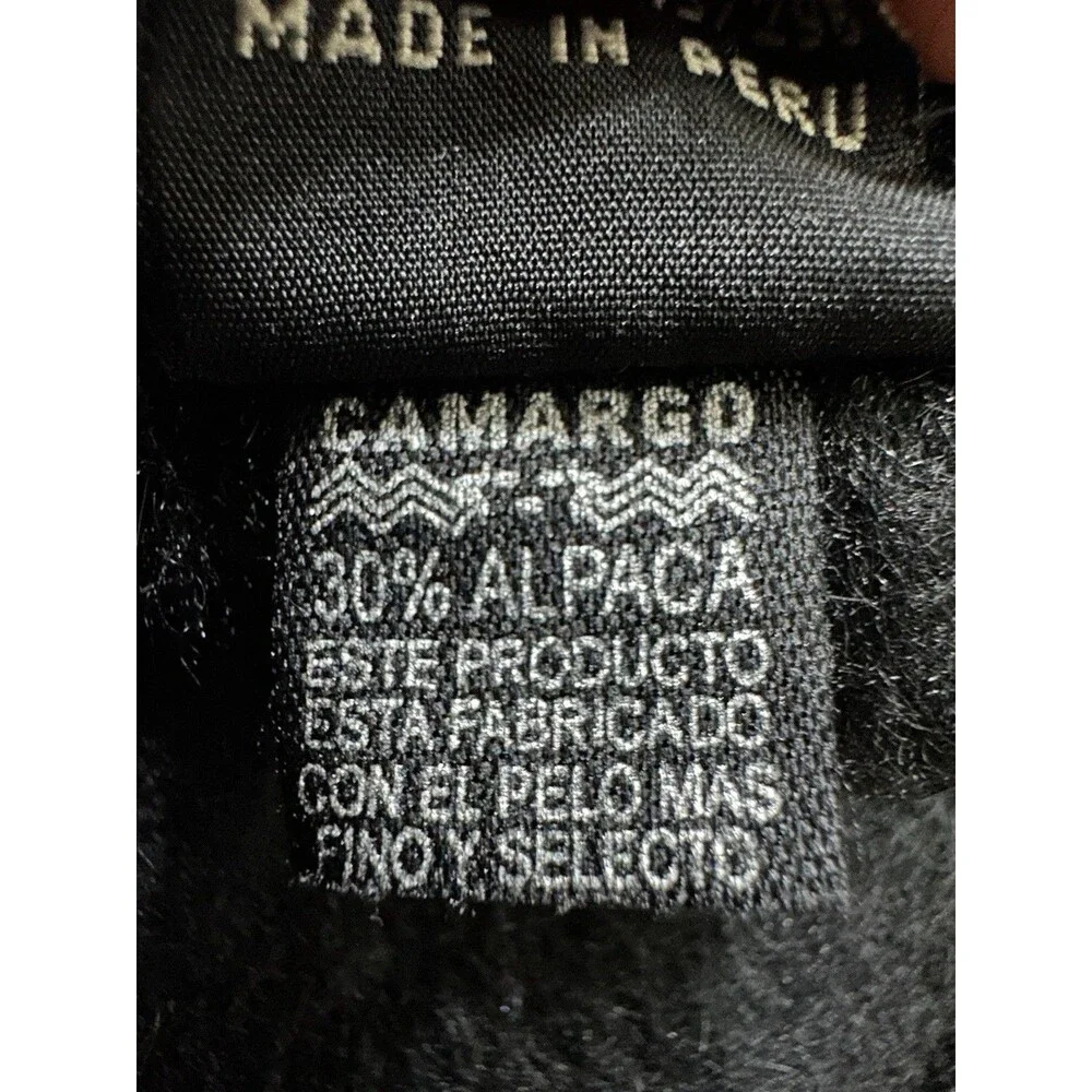 Alpaca Camargo women buttoned poncho one size  black crochet trim and fringes